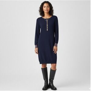 Boden Marlborough Henley Dress Navy Knit‎ US 10 UK 14 Wool Cashmere Blend